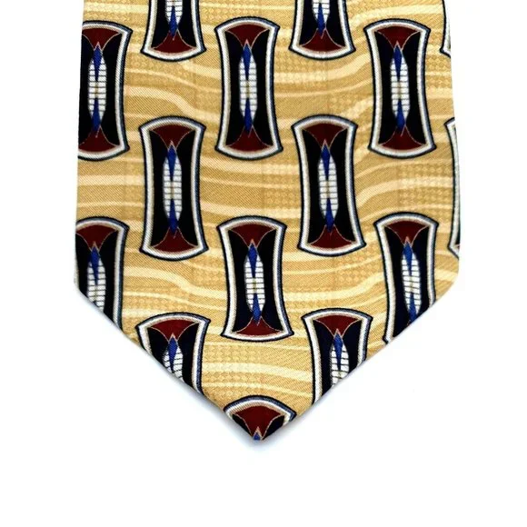 Brandini Mens Dress Tie 100% Imported Silk Business Shirt Accessory Yellow Blue - Picture 2 of 5